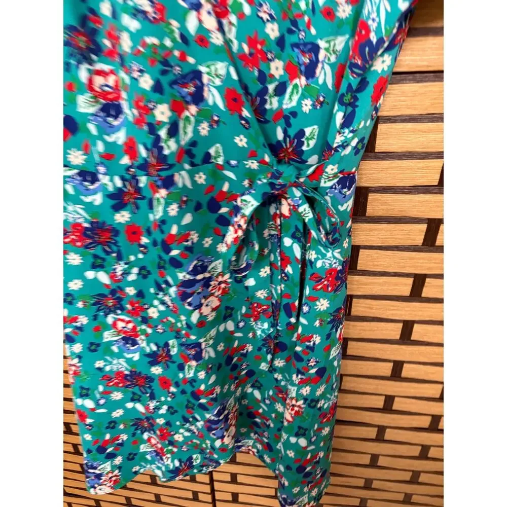 J. Crew Turquoise Floral Wrap‎ Style Dress Size 4